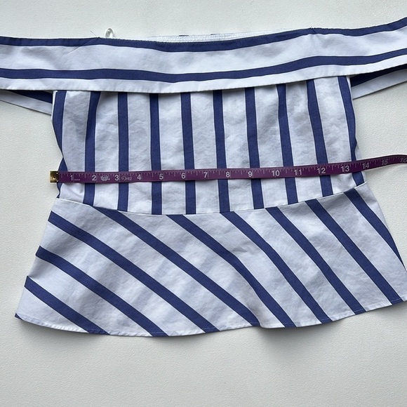 Express Off Shoulder Striped Peplum Top 2 petite - Picture 6 of 10
